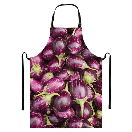 Eggplant Print Bib Apron With Pocket