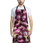 Eggplant Print Bib Apron With Pocket