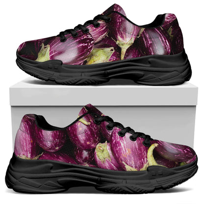 Eggplant Print Black Chunky Shoes