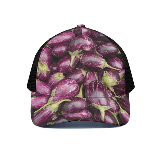 Eggplant Print Black Mesh Trucker Cap