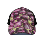 Eggplant Print Black Mesh Trucker Cap