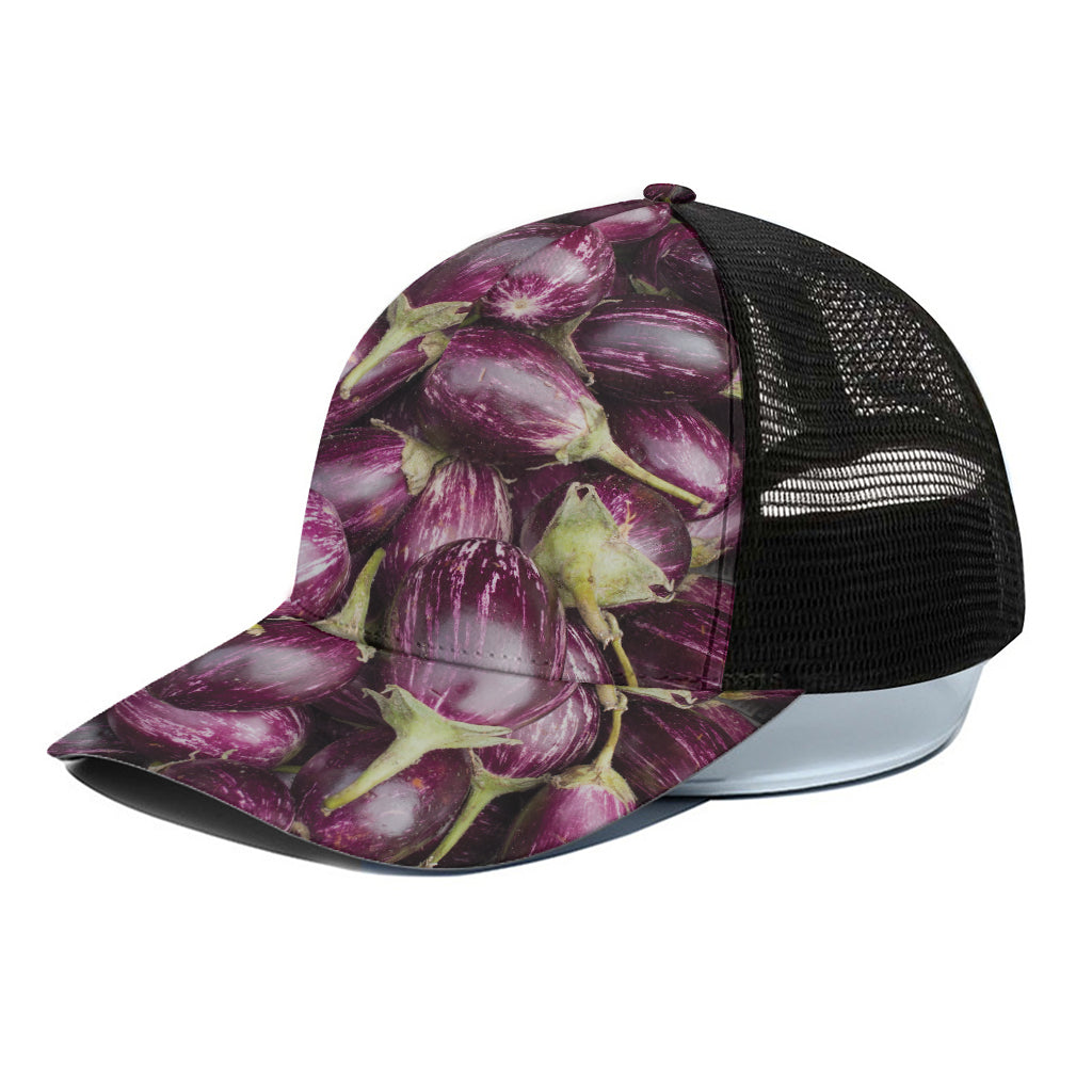 Eggplant Print Black Mesh Trucker Cap