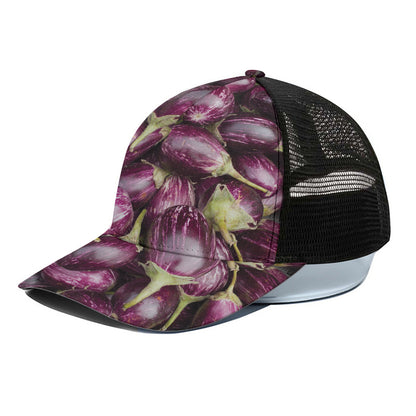 Eggplant Print Black Mesh Trucker Cap