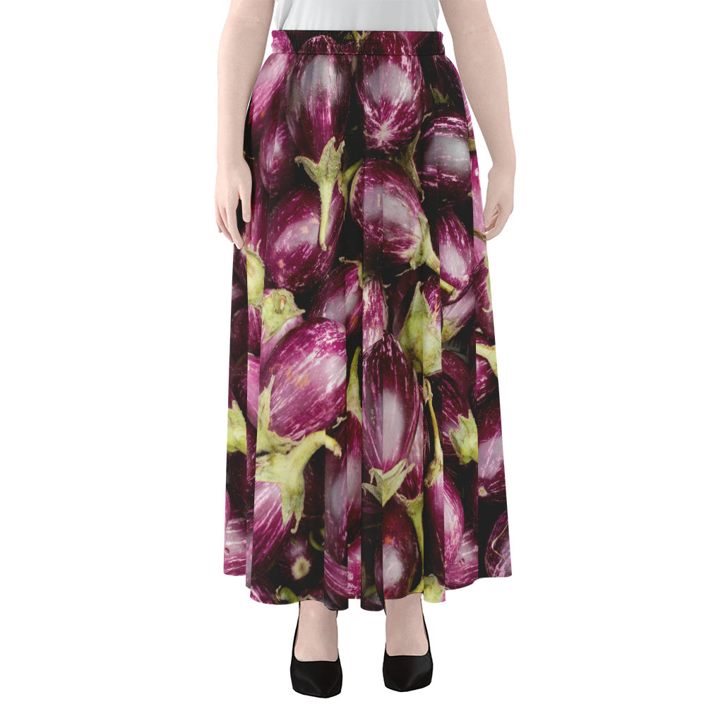 Eggplant Print Chiffon Maxi Skirt