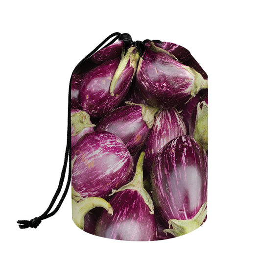 Eggplant Print Drawstring Makeup Bag