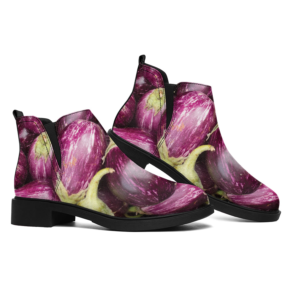 Eggplant Print Flat Ankle Boots