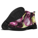 Eggplant Print Flat Ankle Boots