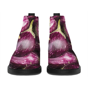 Eggplant Print Flat Ankle Boots