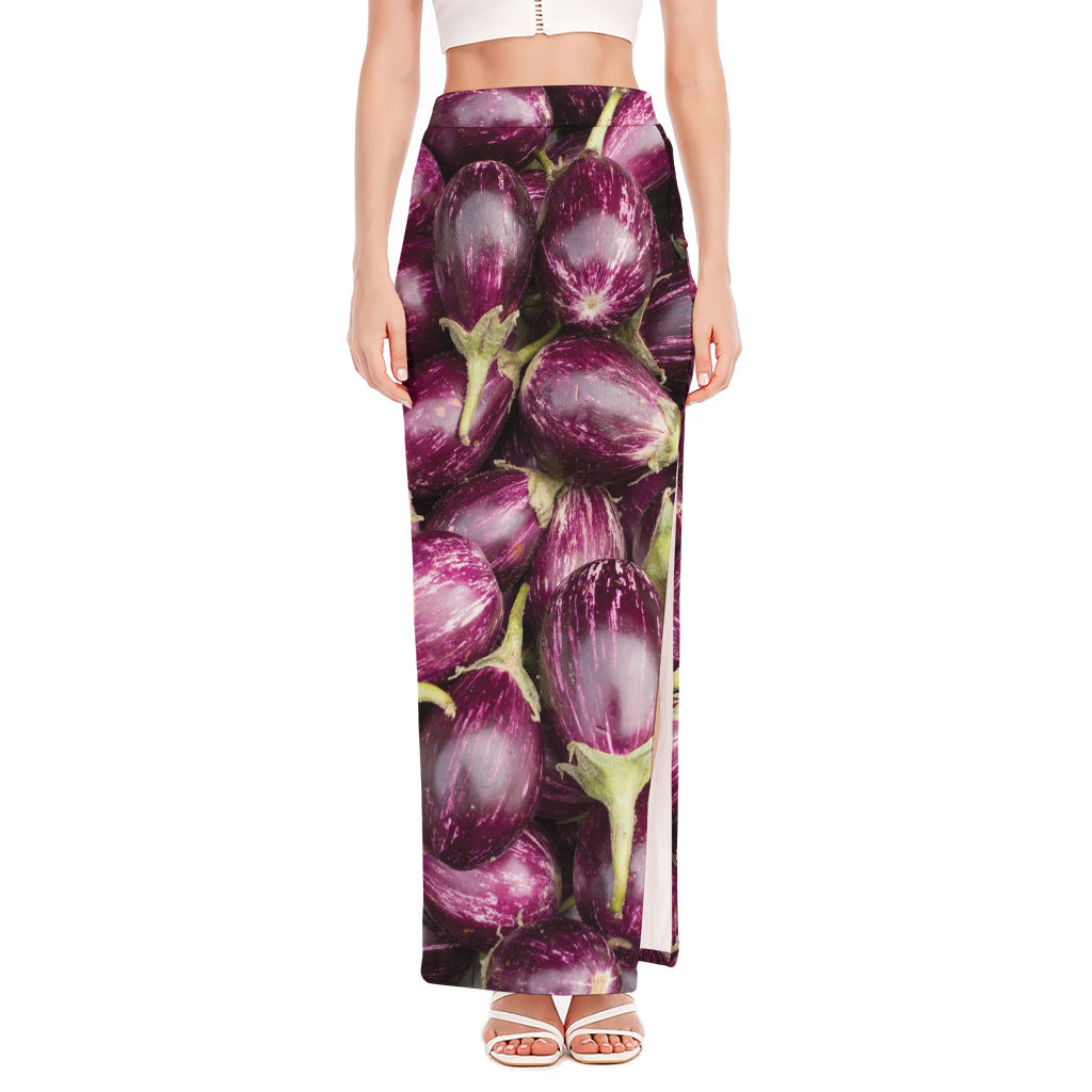 Eggplant Print High Slit Maxi Skirt