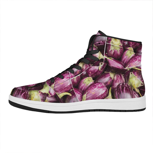 Eggplant Print High Top Leather Sneakers