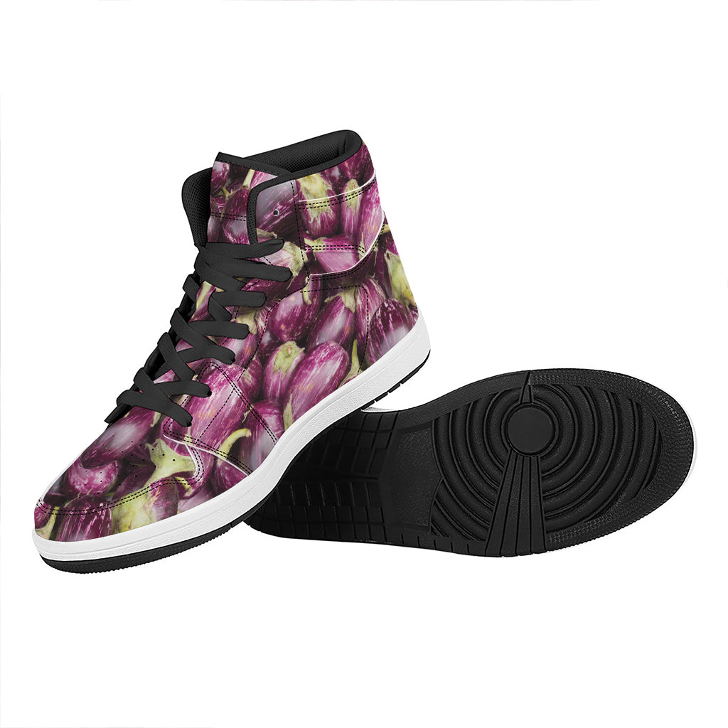 Eggplant Print High Top Leather Sneakers