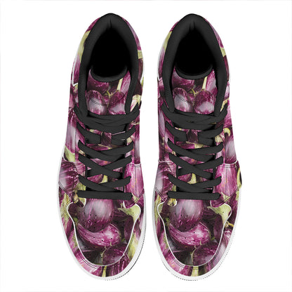 Eggplant Print High Top Leather Sneakers