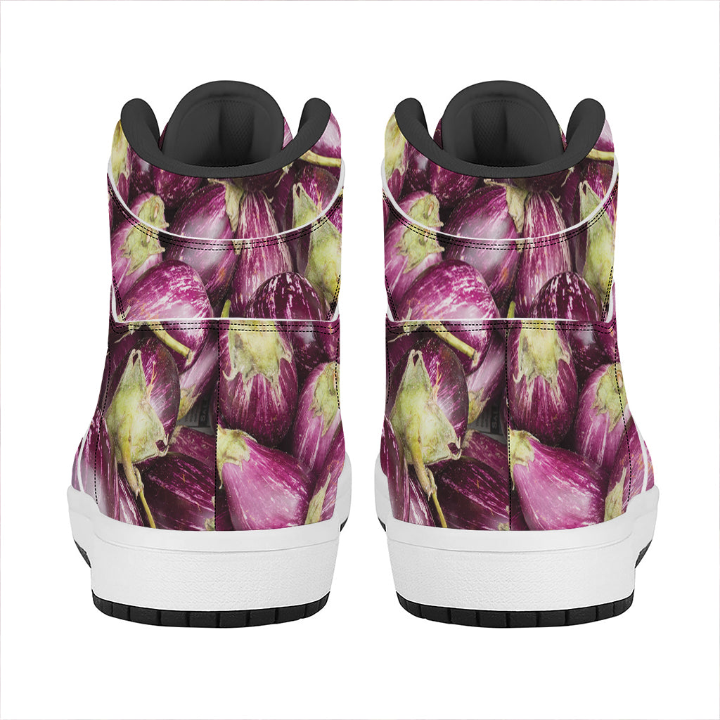 Eggplant Print High Top Leather Sneakers