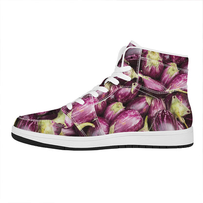 Eggplant Print High Top Leather Sneakers