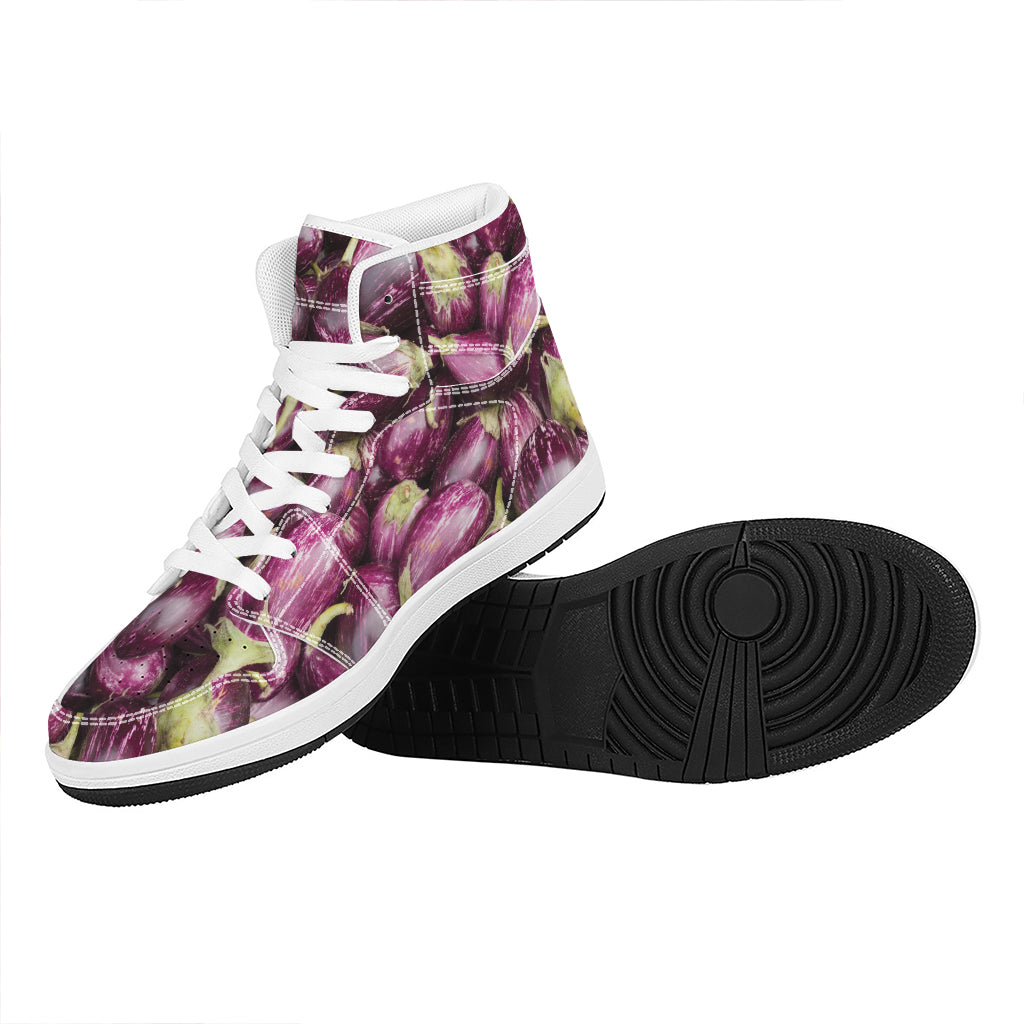 Eggplant Print High Top Leather Sneakers