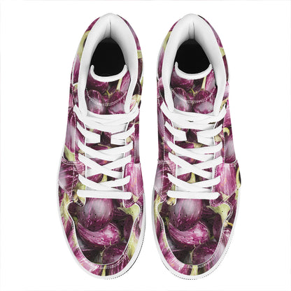Eggplant Print High Top Leather Sneakers