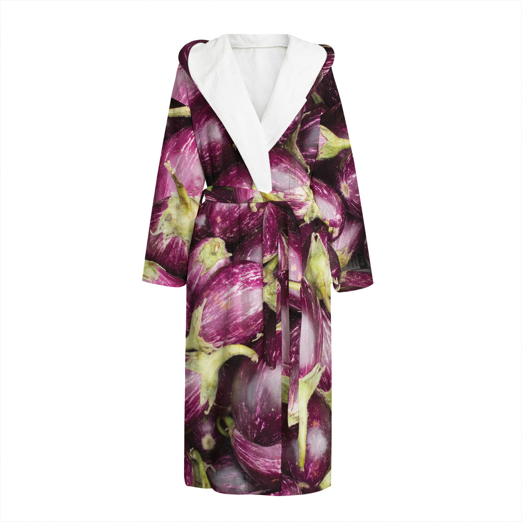 Eggplant Print Hooded Bathrobe