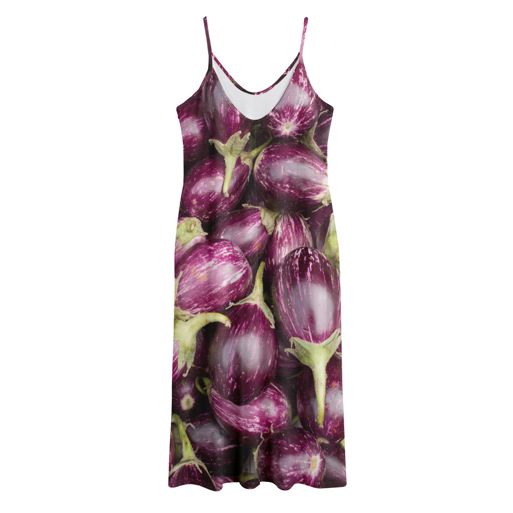 Eggplant Print Jersey Midi Cami Dress