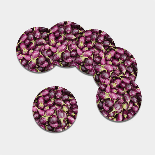 Eggplant Print Leather Coaster Set