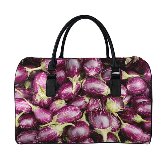 Eggplant Print Leather Duffle Bag
