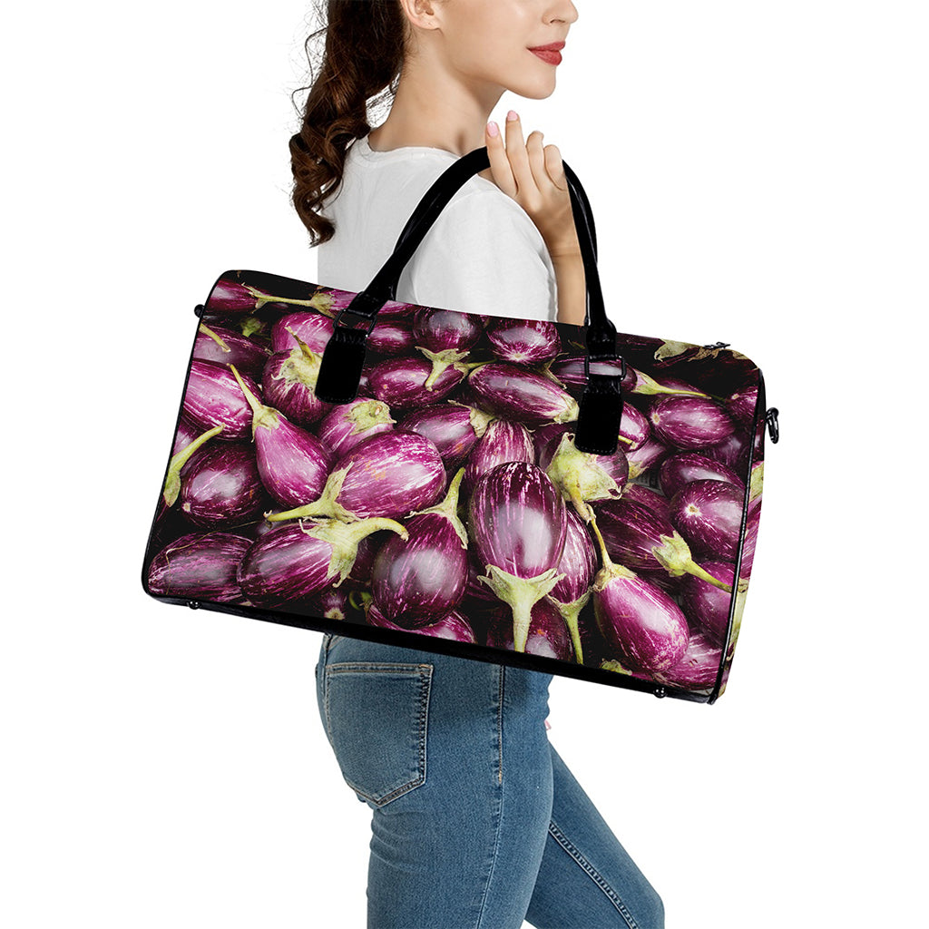 Eggplant Print Leather Duffle Bag