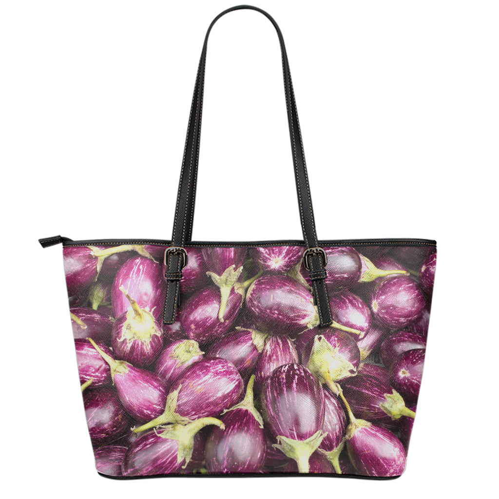 Eggplant Print Leather Tote Bag