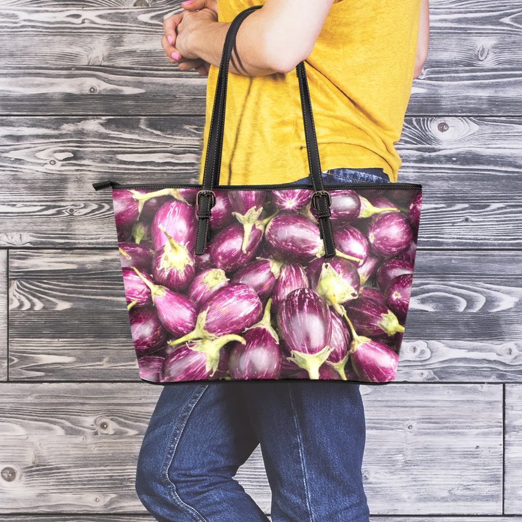 Eggplant Print Leather Tote Bag