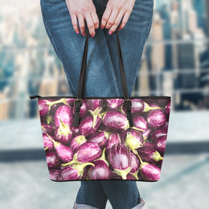 Eggplant Print Leather Tote Bag