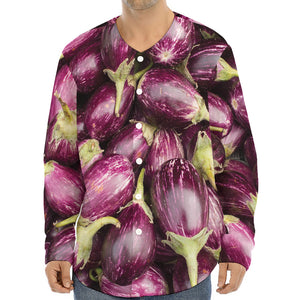 Eggplant Print Long Sleeve Baseball Jersey