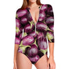 Eggplant Print Long Sleeve Swimsuit