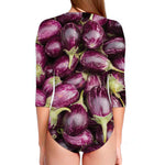 Eggplant Print Long Sleeve Swimsuit