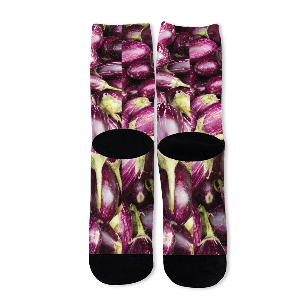 Eggplant Print Long Socks
