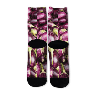 Eggplant Print Long Socks