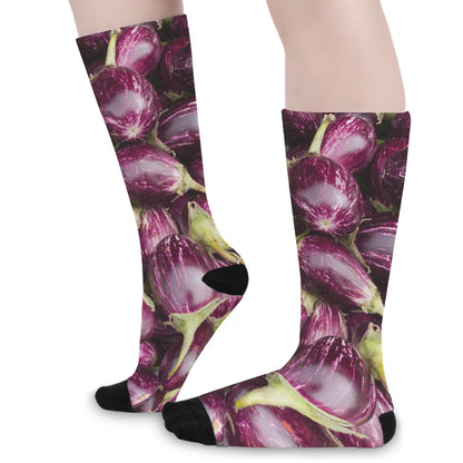 Eggplant Print Long Socks