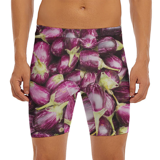 Eggplant Print Men's Long Boxer Briefs