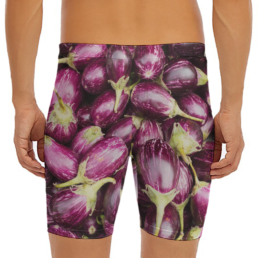 Eggplant Print Men's Long Boxer Briefs