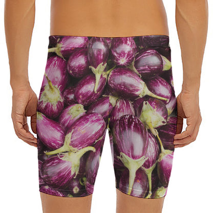 Eggplant Print Men's Long Boxer Briefs