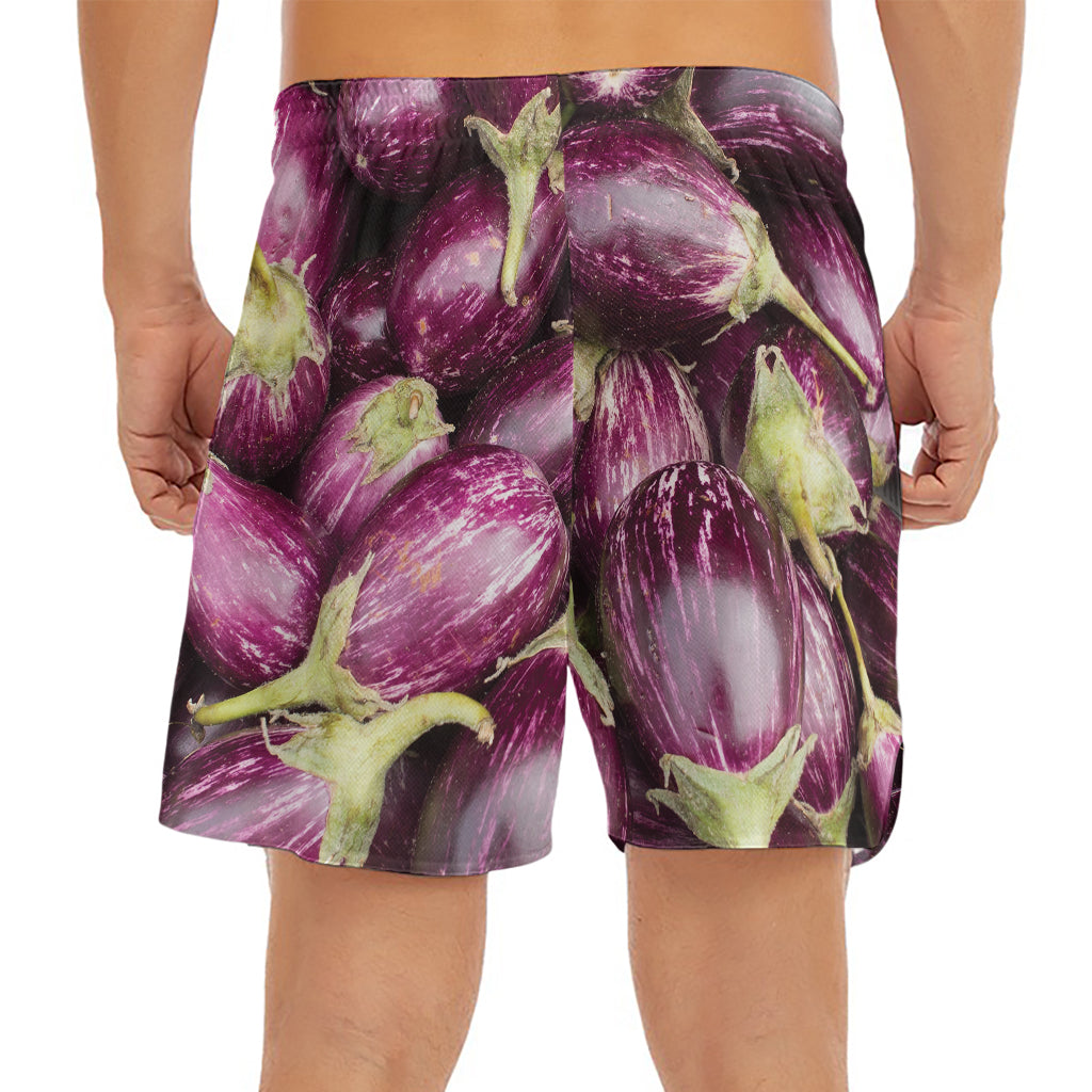 Eggplant Print Men's Split Running Shorts