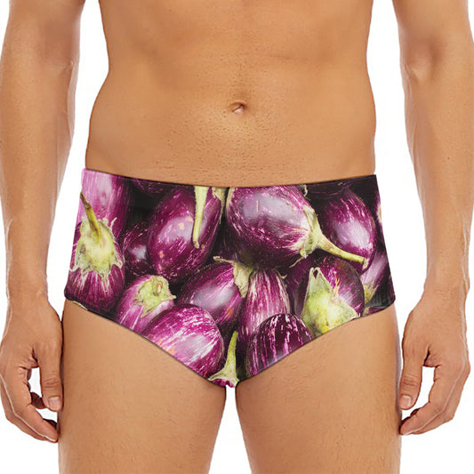 Eggplant Print Men's Triangle Swim Briefs