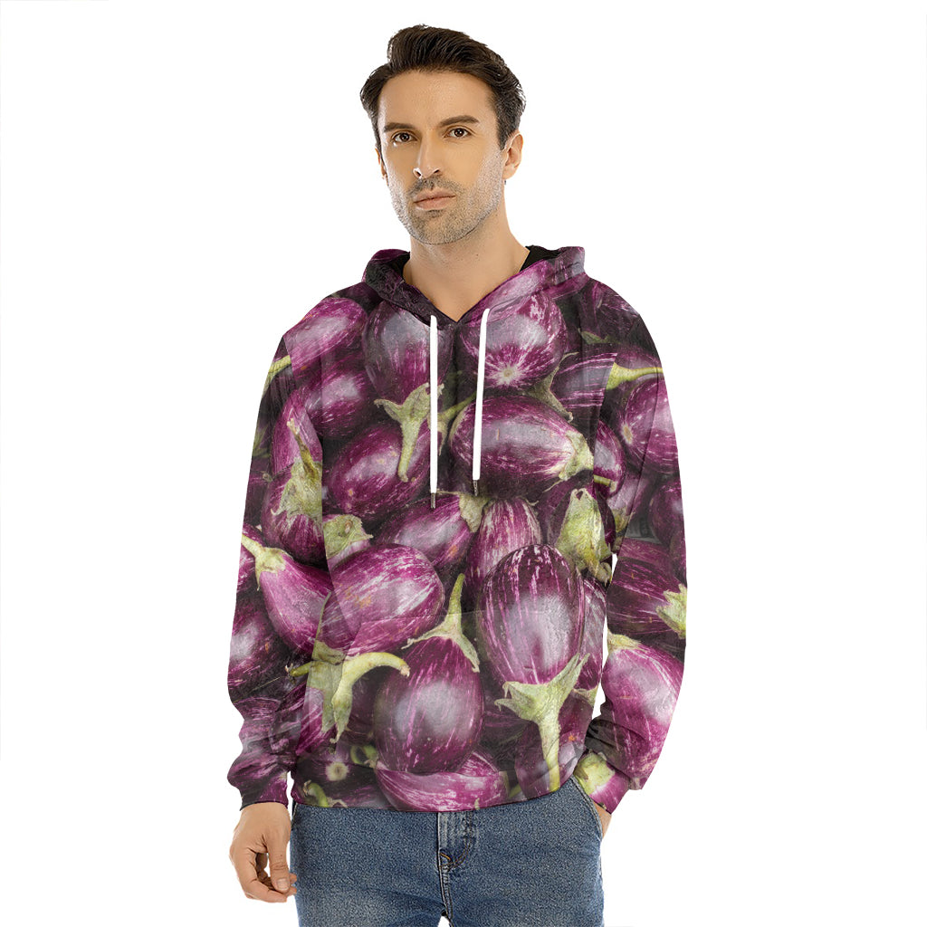 Eggplant Print Men's Velvet Pullover Hoodie
