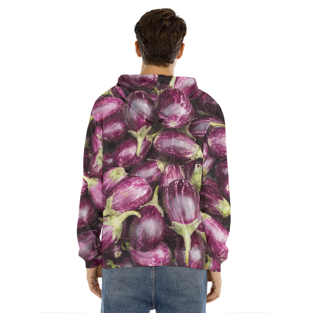 Eggplant Print Men's Velvet Pullover Hoodie