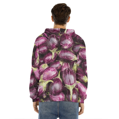 Eggplant Print Men's Velvet Pullover Hoodie