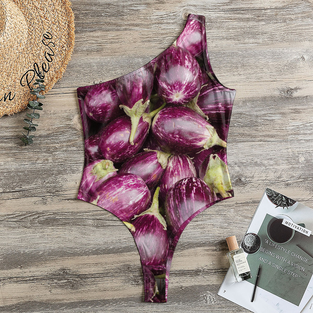 Eggplant Print One Shoulder Bodysuit