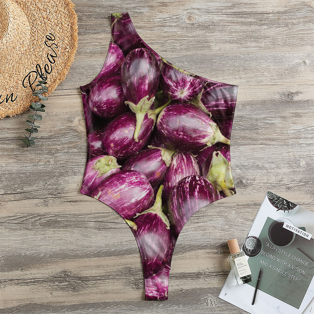 Eggplant Print One Shoulder Bodysuit
