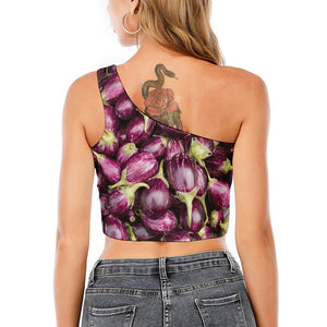 Eggplant Print One Shoulder Crop Top