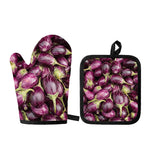 Eggplant Print Oven Mitt And Pot Holder Set