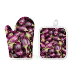 Eggplant Print Oven Mitt And Pot Holder Set