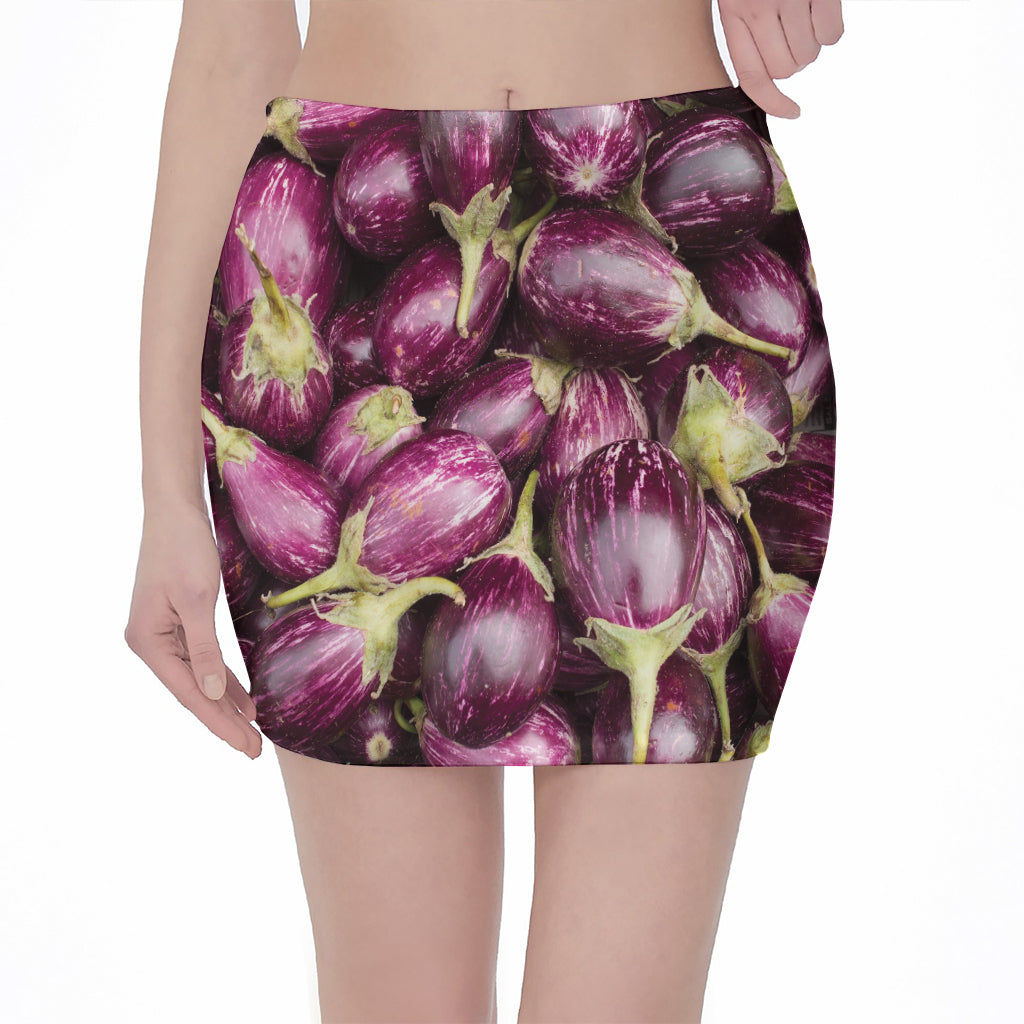 Eggplant Print Pencil Mini Skirt