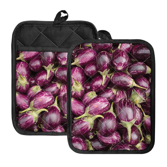 Eggplant Print Pot Holders With Pocket