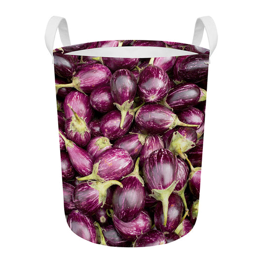Eggplant Print Round Laundry Basket